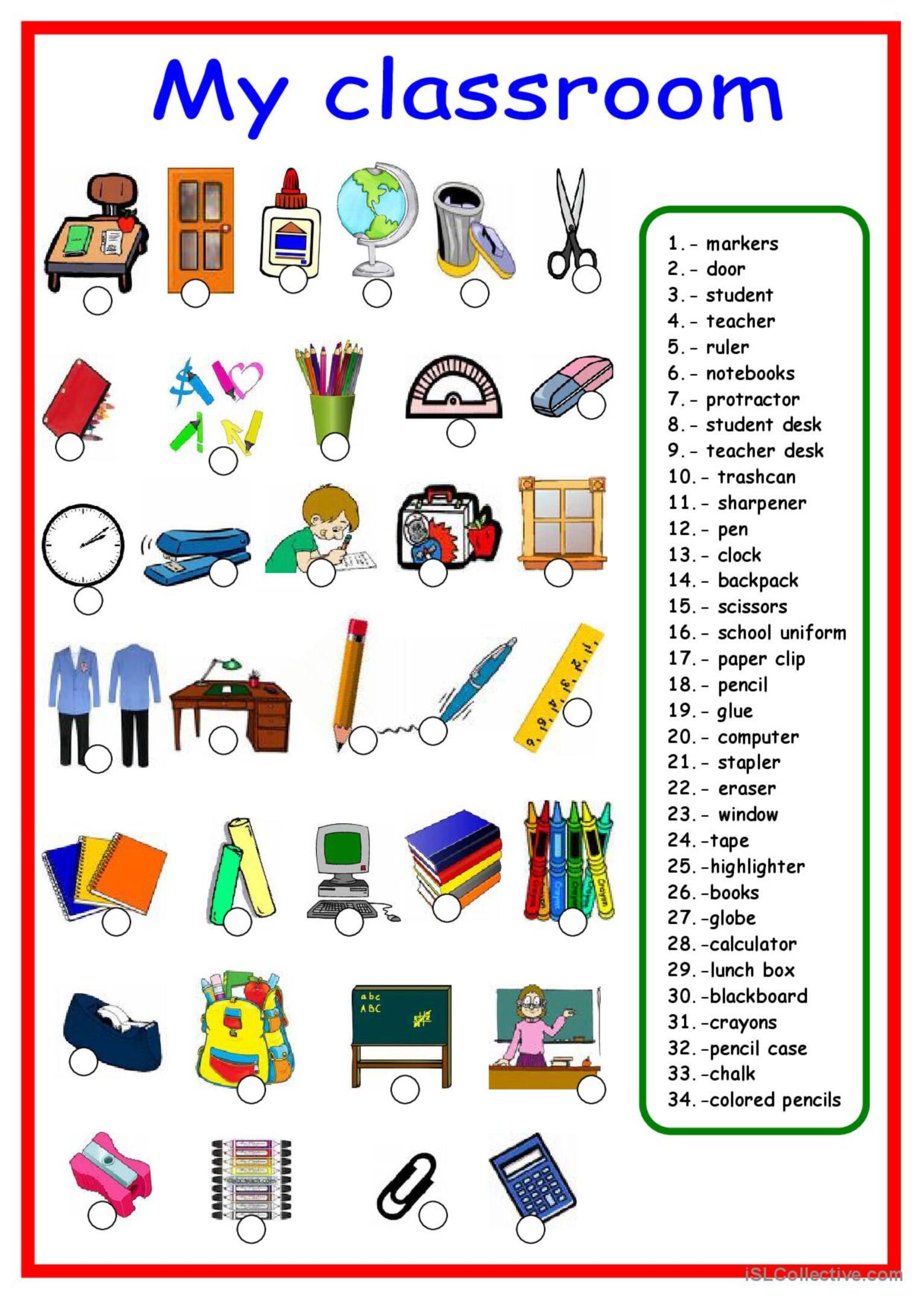 100+ classroom objects and things with pictures
