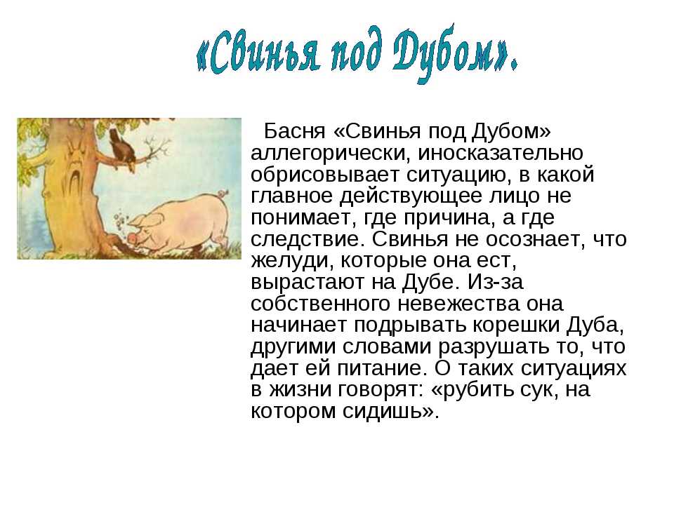 Анализ и мораль басни крылова «свинья под дубом»